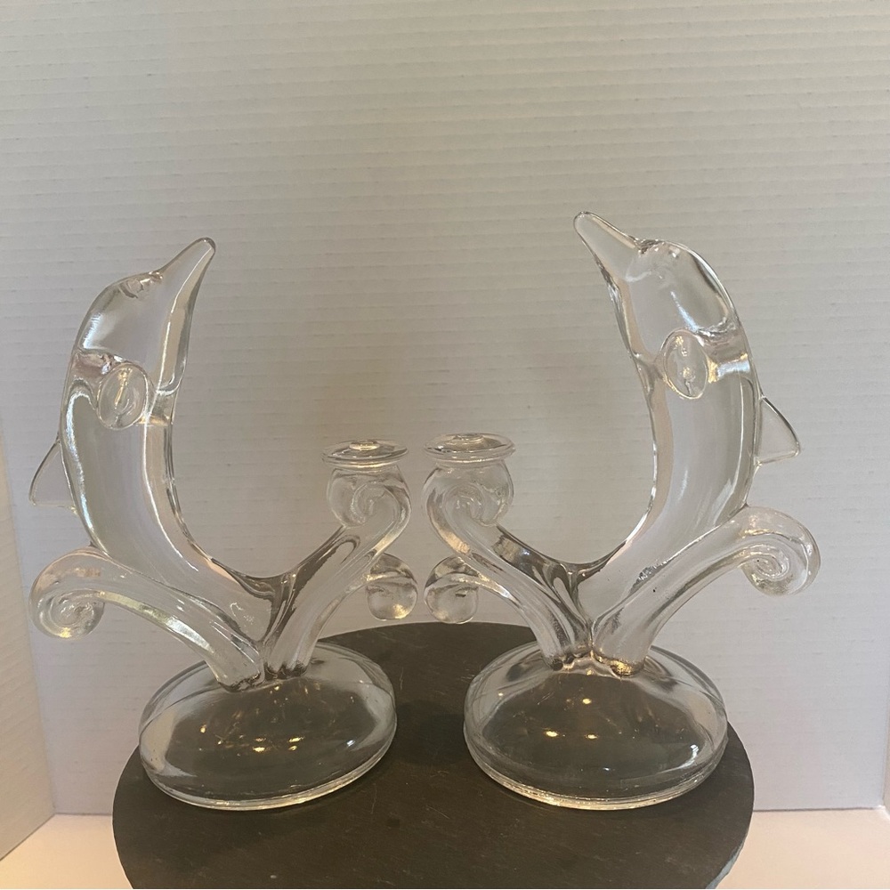 Pair of Glass Dolphins Figurines